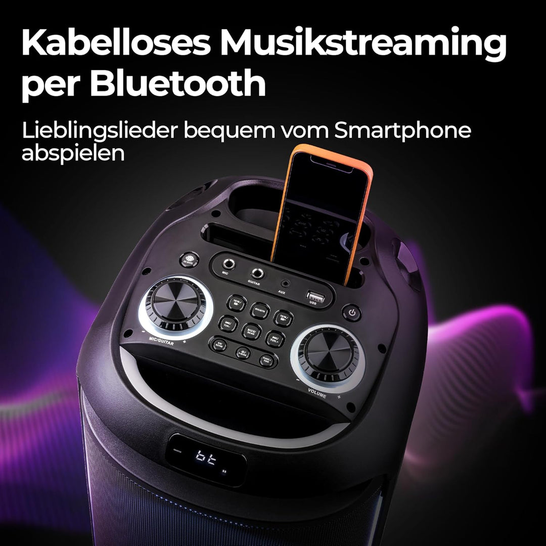 REFLEXION PSX40BT Mobiler Buetooth Partylautsprecher, DJ, Karaoke, 500 Watt, FM PLL Stereo Radio, Di