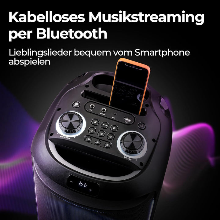 REFLEXION PSX40BT Mobiler Buetooth Partylautsprecher, DJ, Karaoke, 500 Watt, FM PLL Stereo Radio, Di