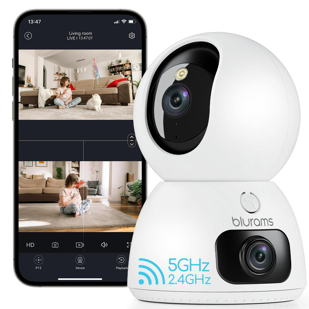 blurams Überwachungskamera Innen, 2K Dual-Objektiv Hundekamera, Kamera Überwachung Innen mit 360° Ab