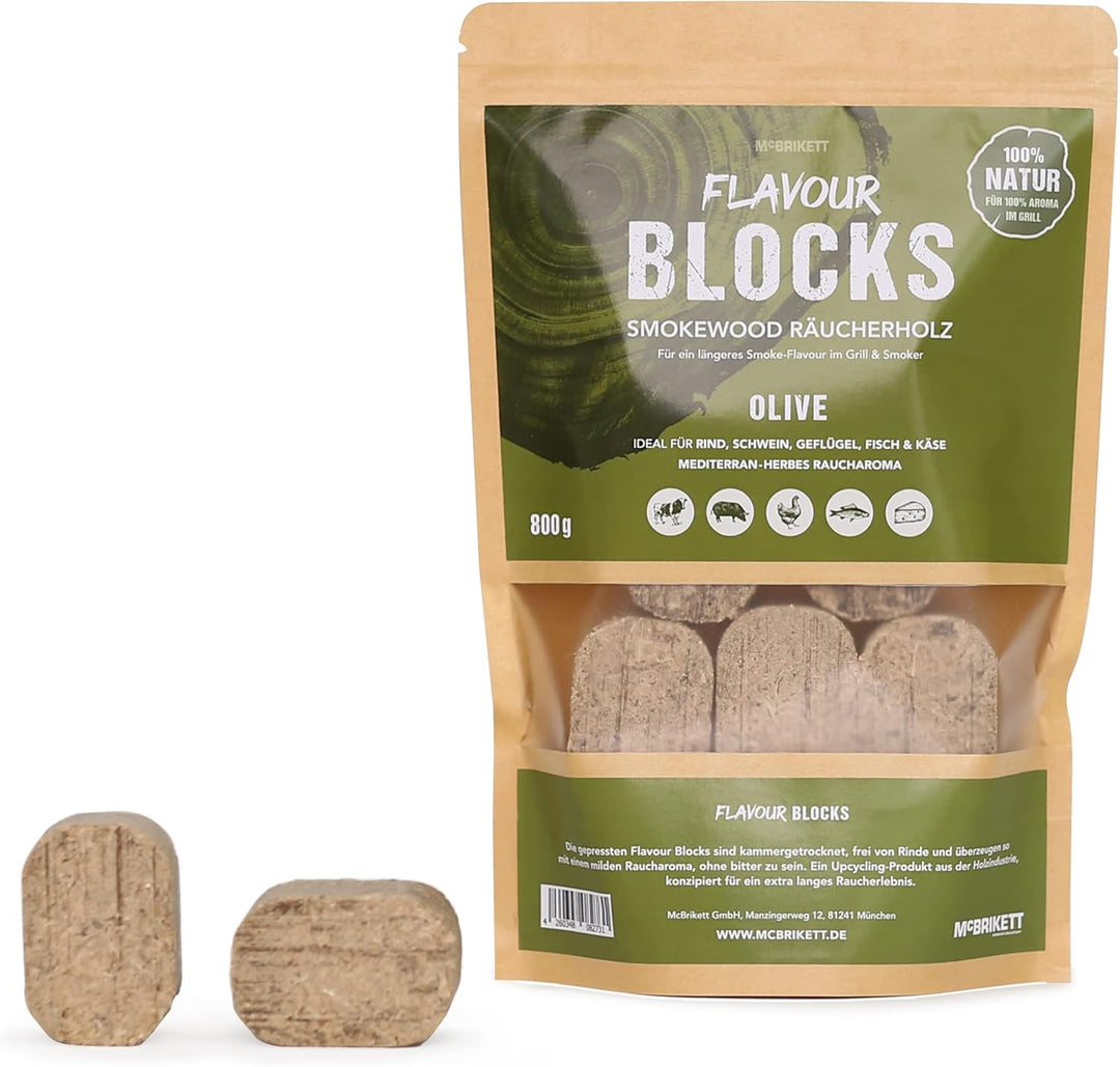McBrikett Flavour Blocks, Räucherholz, Smokewood, Chunks, 4er-Set á 800g, 100% Natur, extra langes R