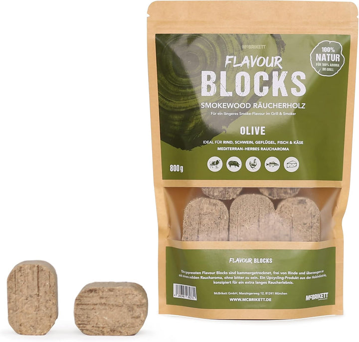 McBrikett Flavour Blocks, Räucherholz, Smokewood, Chunks, 4er-Set á 800g, 100% Natur, extra langes R