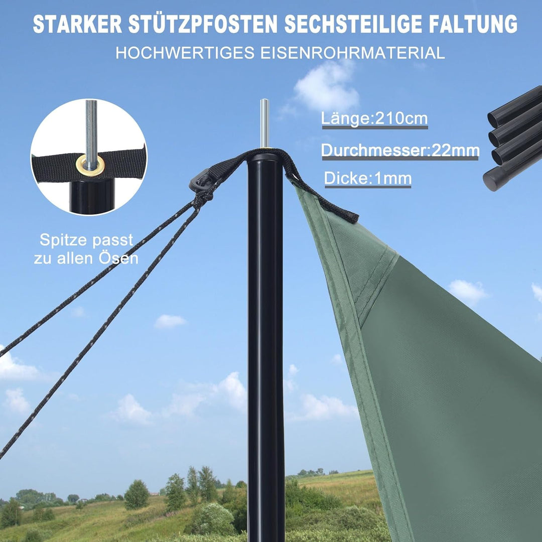 JAICOM Tarp 3,7 x 4,3 Wasserdicht, Ultraleicht Zeltplane Mit Stützstangen, Ösen, Aluminiumstiften, N