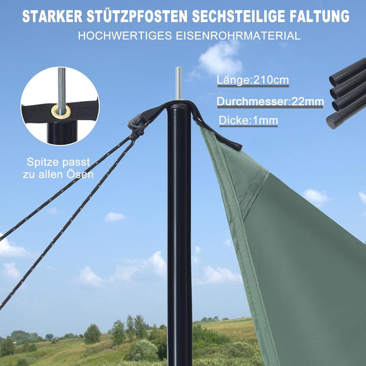 JAICOM Tarp 3,7 x 4,3 Wasserdicht, Ultraleicht Zeltplane Mit Stützstangen, Ösen, Aluminiumstiften, N