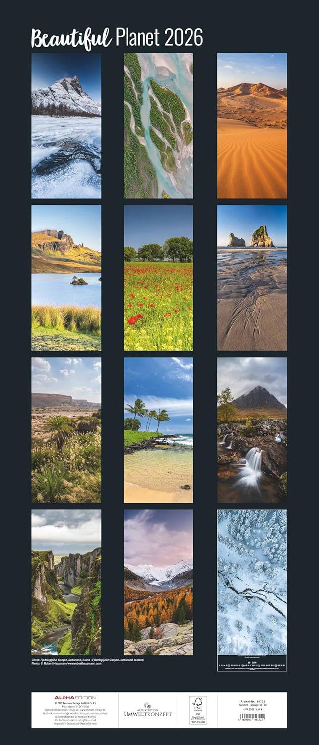 Alpha Edition - Beautiful Planet Kalender 2026 – Wandkalender 30×70 cm mit internationalen Naturfoto