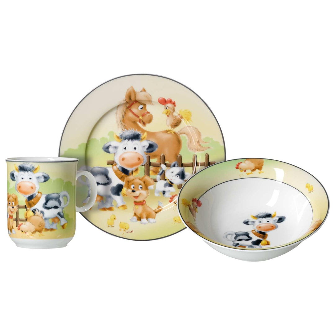 Ritzenhoff & Breker Kindergeschirr-Set Hoftiere 3-teilig | Kinderbecher (270 ml), Teller (19 cm) und