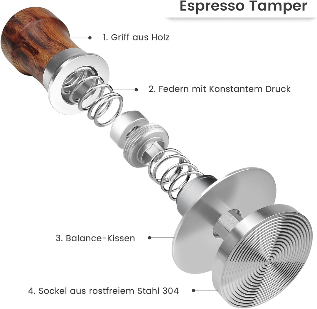 Tamper 51mm, 30lbs Druckregulierend Kaffee Tamper mit Edelstahl Basis, Anpressdruck Espresso Tamper