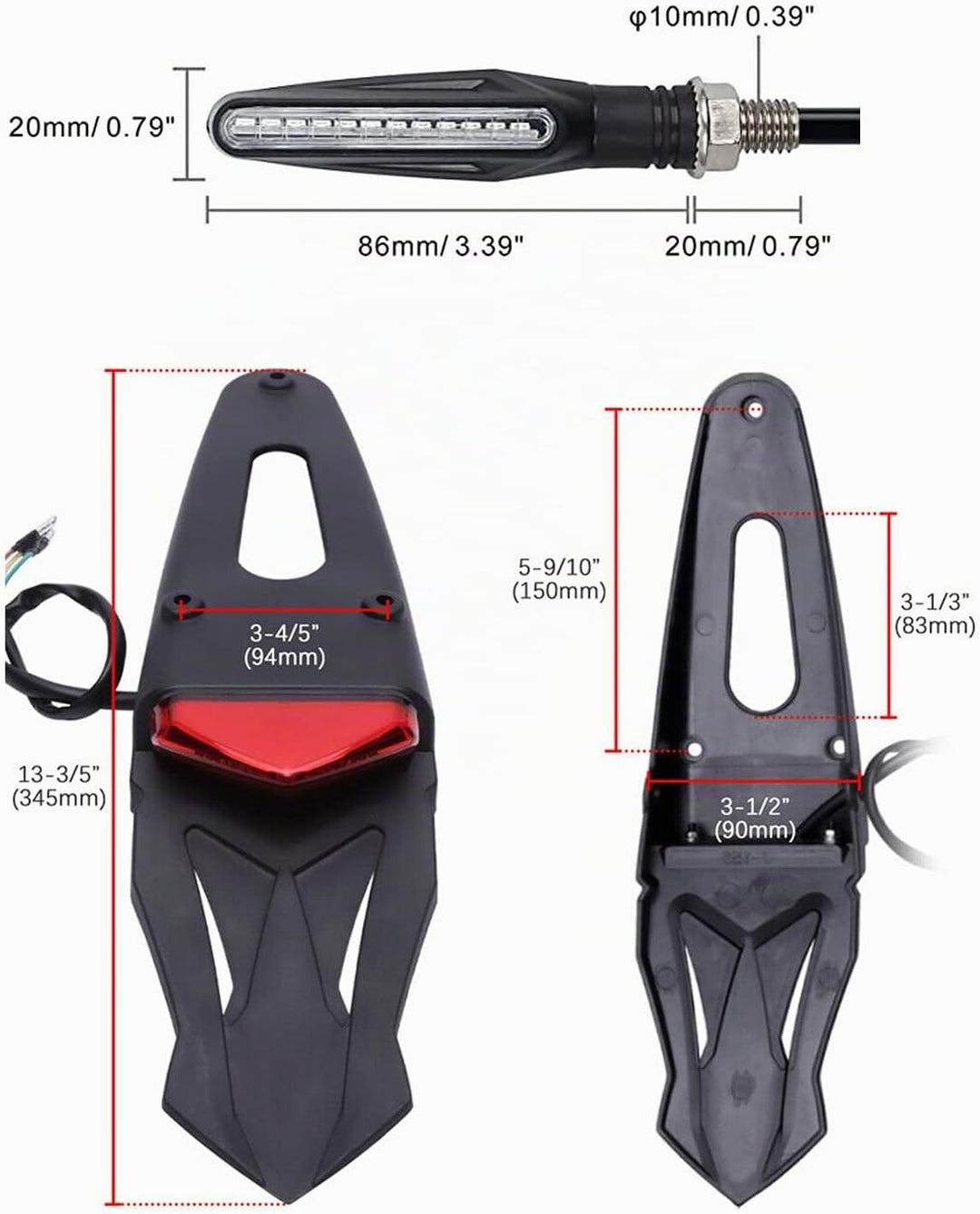 JMTBNO Motorrad Dirt Bike Fender LED Rücklicht Blinker 12V Heckleuchten Hinten Bremslicht Kennzeichn