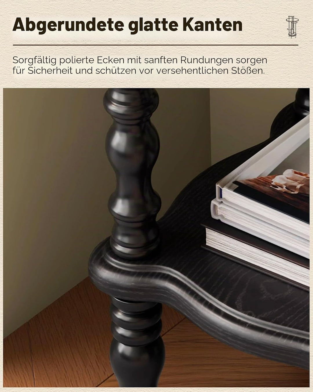 Vintage Eckregal mit 4 Ebenen, Massives Holz Standregal Lagerregal mit Eleganten Spindelbeinen, Büch