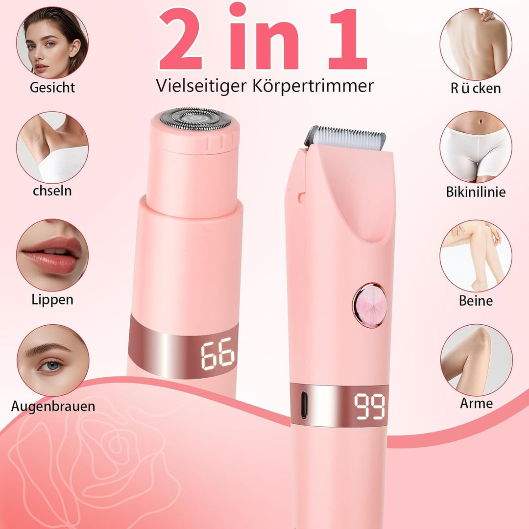 Damenrasierer Elektrisch &amp; Bikini Trimmer 2-in-1 mit LED Digitalanzeige, IPX7 wasserdicht, Nass- &amp; T