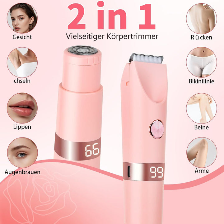 Damenrasierer Elektrisch &amp; Bikini Trimmer 2-in-1 mit LED Digitalanzeige, IPX7 wasserdicht, Nass- &amp; T