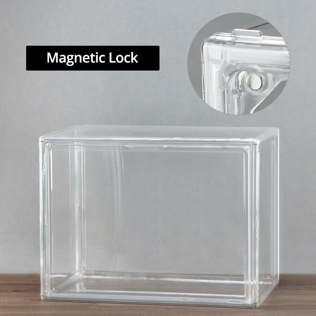QWORK® 3 Stück Schuhboxen Stapelbar, Transparente Kunststoffboxen mit Magnetverschluss, Schaukasten,