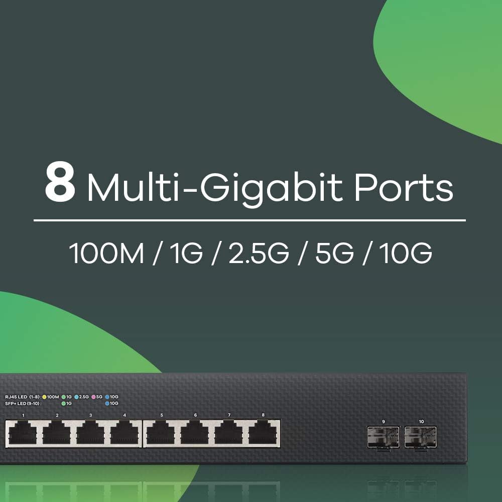 ZyXEL NebulaFlex Smart-Managed Switch mit 8 Ports, Multi-Gigabit + 2 10G Glasfaser-Ports [XS1930-10]