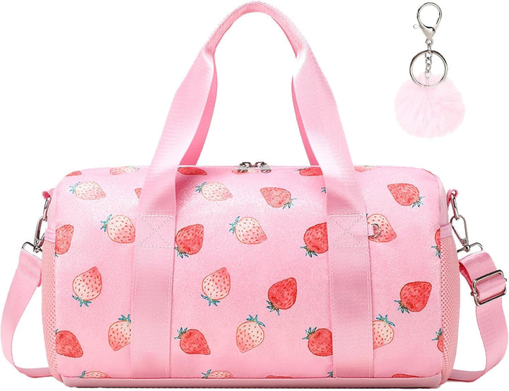 Sporttasche Kinder Mädchen Tanztasche Ballett Tasche Erdbeere Glitzer Schwimmtasche Mädchen mit Nass