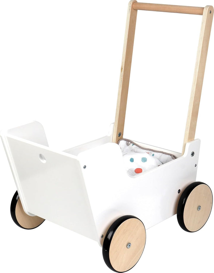 Small Foot Schiebe-und Puppenwagen „Little Button“ aus Holz, inkl. Wendebettwäsche, für Kinder ab 3