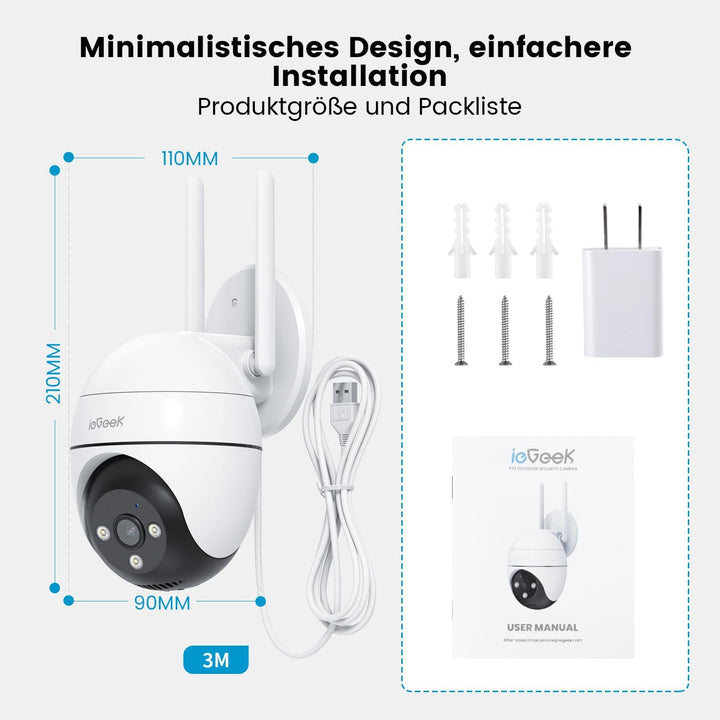 ieGeek 5MP Überwachungskamera Aussen WLAN, PTZ Outdoor IP Kamera überwachung aussen, WLAN Dome Kamer