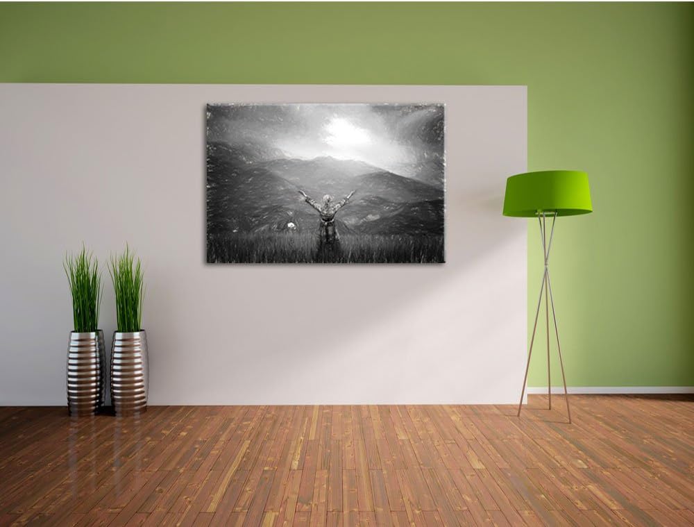 Pixxprint eine Berg Farm in Asien im Sonnenschein Kunst Kohle Effekt, Format: 100x70 auf Leinwand, X