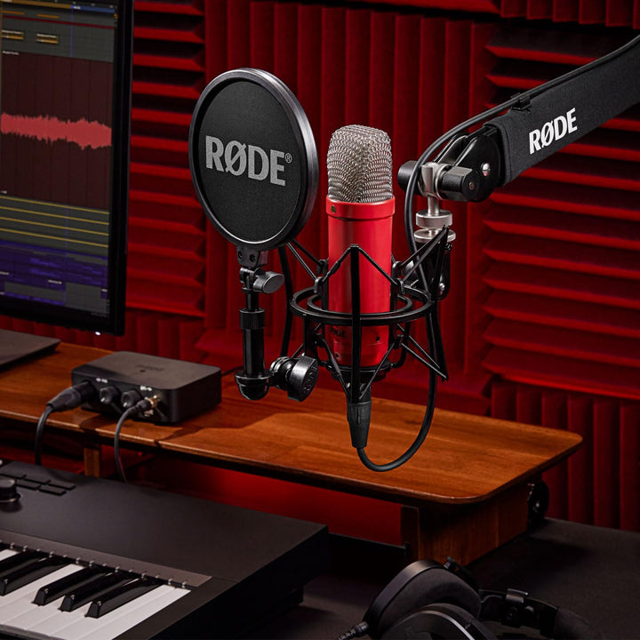 Rode NT1 Signature Red Studio-Mikrofon Rot + keepdrum Mikrofonständer mit Mikrofonständer Rot, mit M