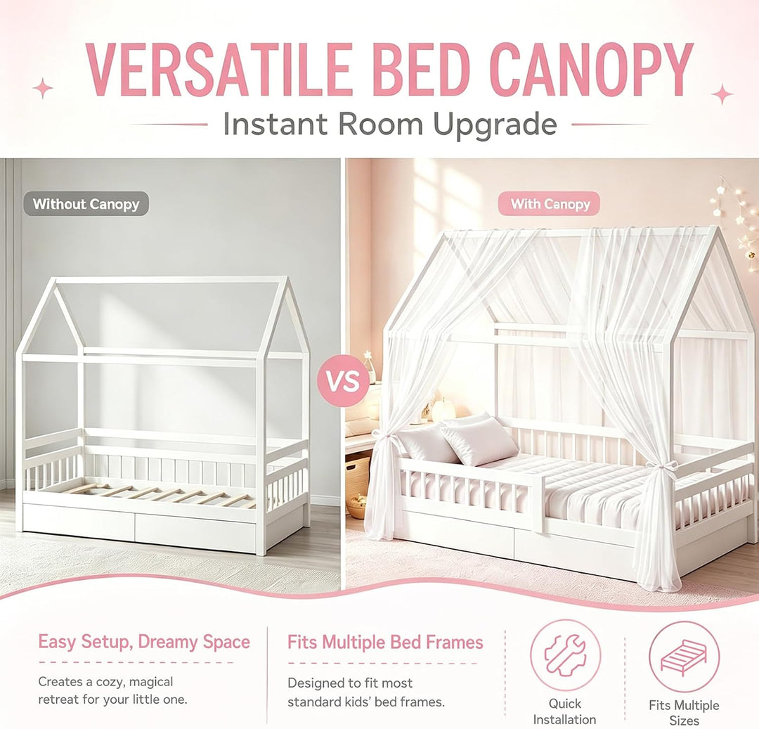 Hausbett Himmel Set, 2 Stück Betthimmel Hausbett für Hausbett Deko Mädchen & Jungen, Bett Vorhang Hi