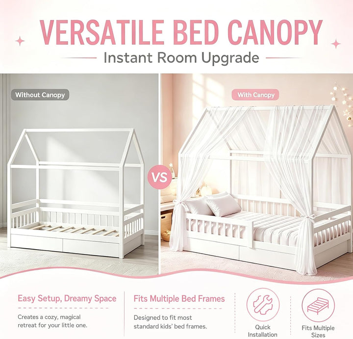 Hausbett Himmel Set, 2 Stück Betthimmel Hausbett für Hausbett Deko Mädchen & Jungen, Bett Vorhang Hi