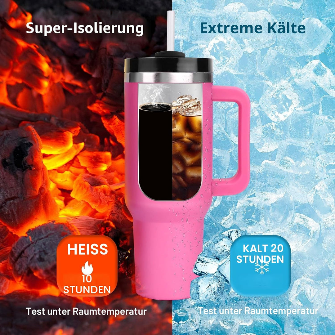 WALLFID 40oz Thermobecher aus Edelstahl, Vakuum-Isoliert mit Deckel, 3 Strohhalmen und 1 Strohhalm B