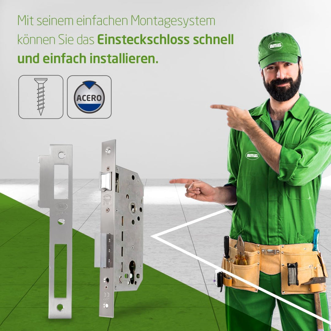 Amig - Einbauschloss Mod.340 mit Sicherheitszylinder und Schlüssel + 5 Schlüssel | für Holztüren | W