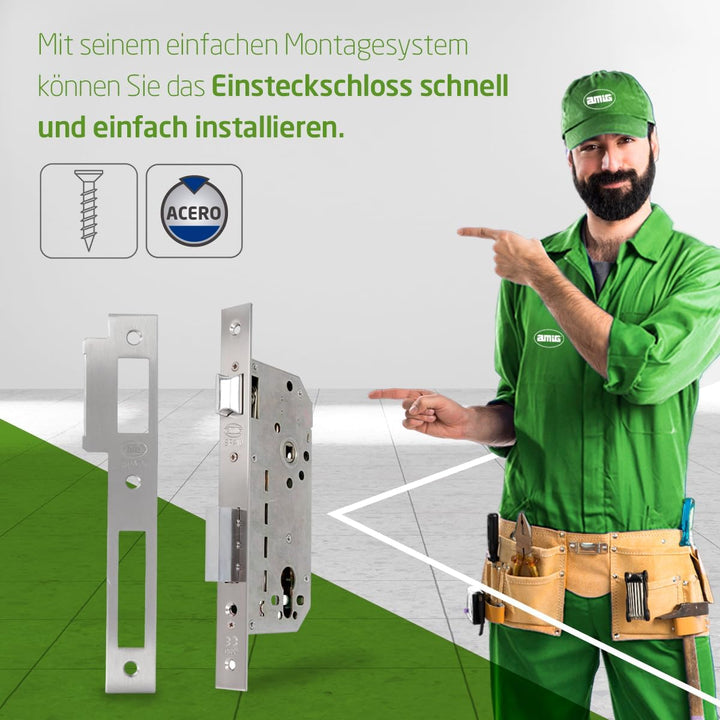 Amig - Einbauschloss Mod.340 mit Sicherheitszylinder und Schlüssel + 5 Schlüssel | für Holztüren | W