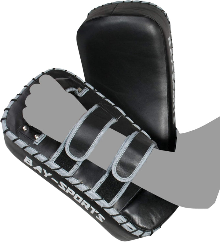 BAY Sports Leder Thai TECH 2020 Arm-Pratzen, Handpratzen, Armschlagpolster, vorgekrümmt, schwarz, Pr