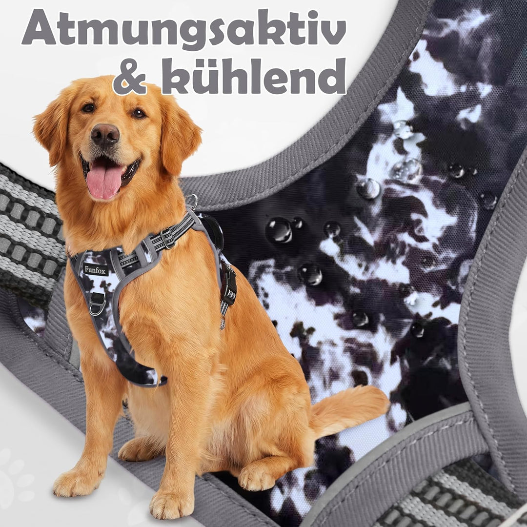 Funfox Hundegeschirr Kleine Hunde [S] - Anti Zug Welpengeschirr mit Griff & Ringreflektoren, Atmungs