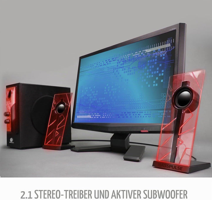 GOgroove 2.1 Soundsystem Computer Lautsprecher PC mit LED Effekt Desktop PC Lautsprecher 2.1 Anlage