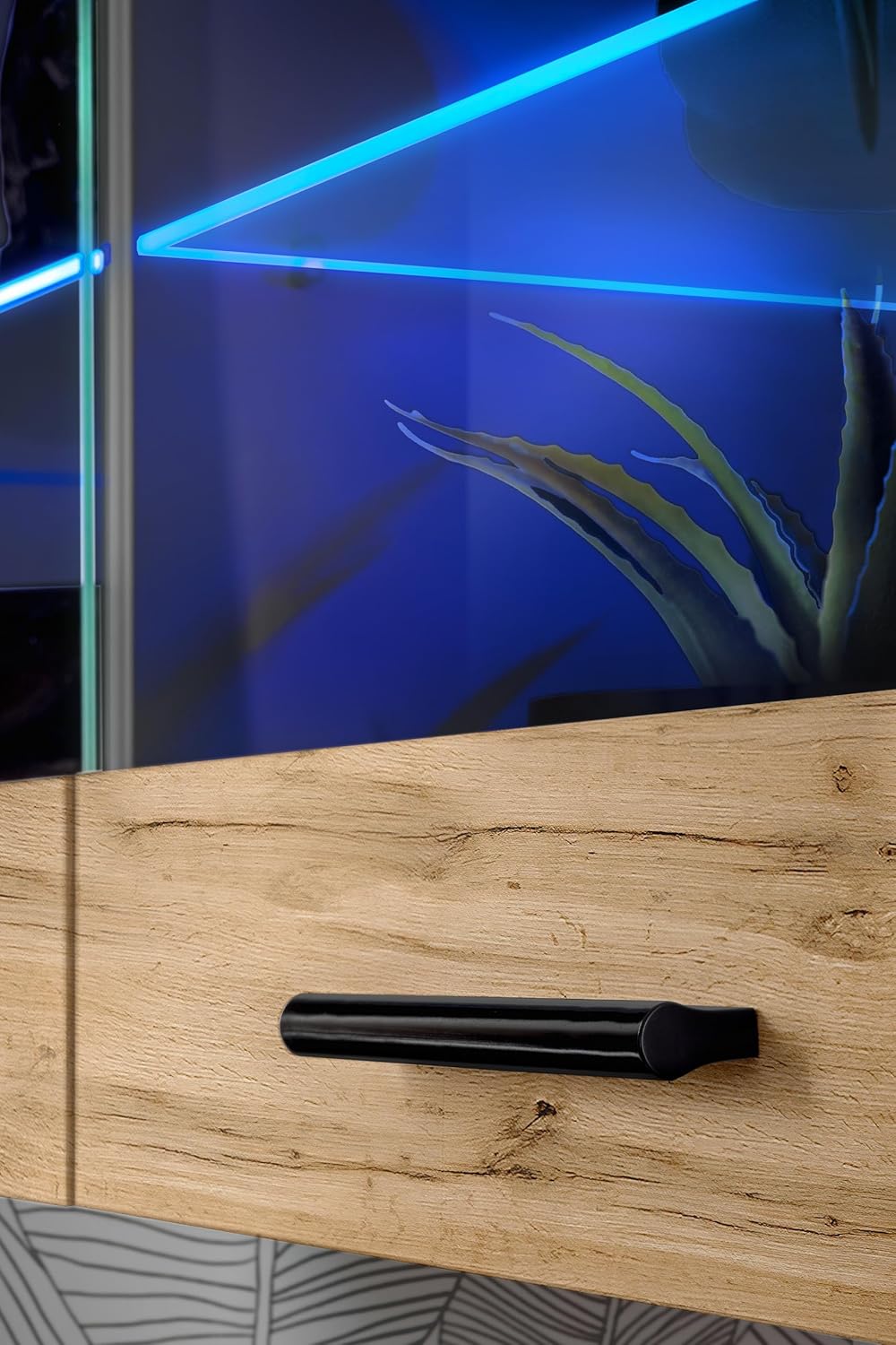 Komodee, Vitrine Schrank Savona, Wotan/Schwarz, Breite 100cm x Höhe 50cm x Tiefe 30cm, ohne LED, 2 G
