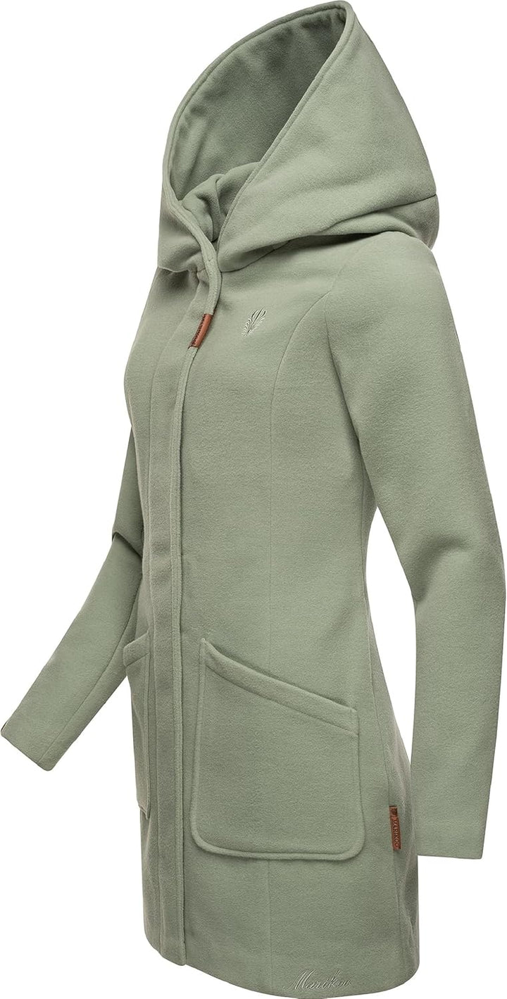 MARIKOO Damen Mantel in Wollmantel-Optik Warmer Trenchcoat mit Kapuze Maikoo XS-5XL 3XL Smoky Mint,