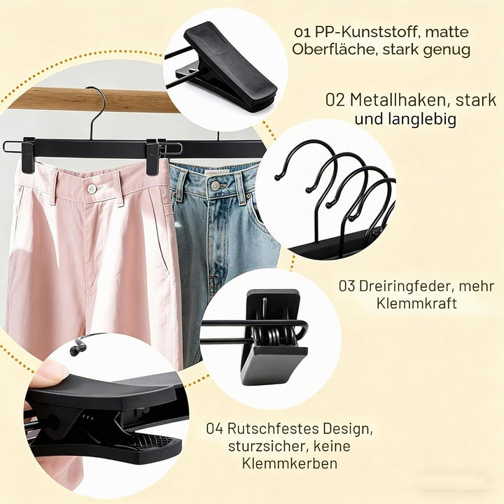 Hosenbügel,30 Stück Kleiderbügel mit starken Antirutsch verstellbaren Clips Haken,Platzsparend Hosen
