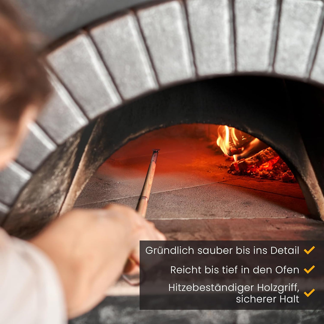 Chef Pomodoro Pizzaofen-Bürste mit Schaber – Verstellbarer Griff (55cm bis 87.7cm), Pizzastein-Bürst