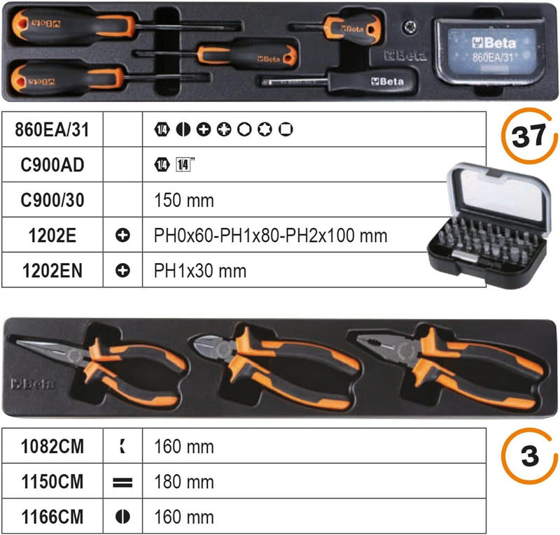 Beta 2120L-E/T91-I Werkzeugkoffer für allgemeine Wartung, Elektriker Werkzeuge (Werkzeugkasten mit 9