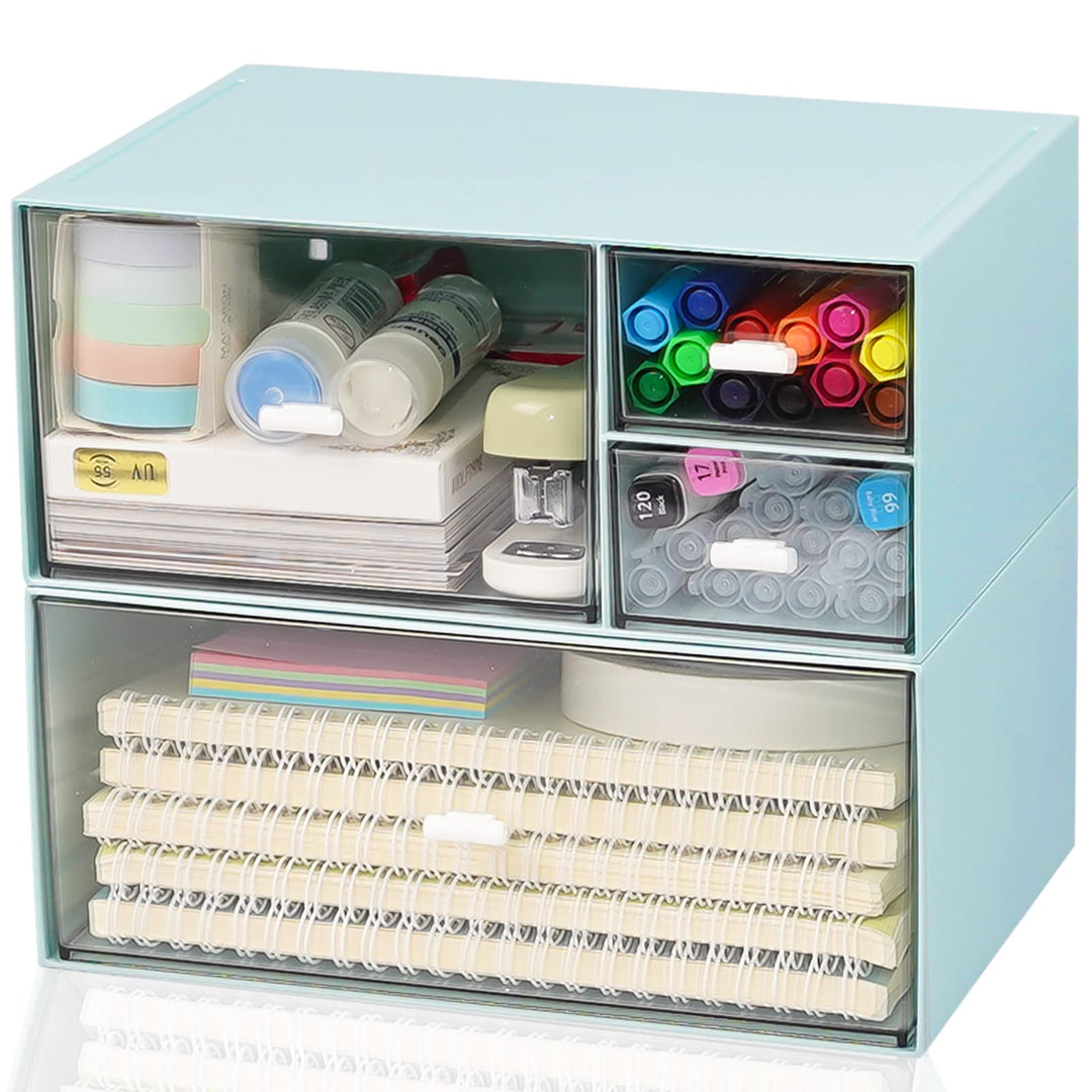 Schreibtisch Organizer mit Schublade, Blau Make up Organizer mit grosser Kapazität , Stapelbare Schr