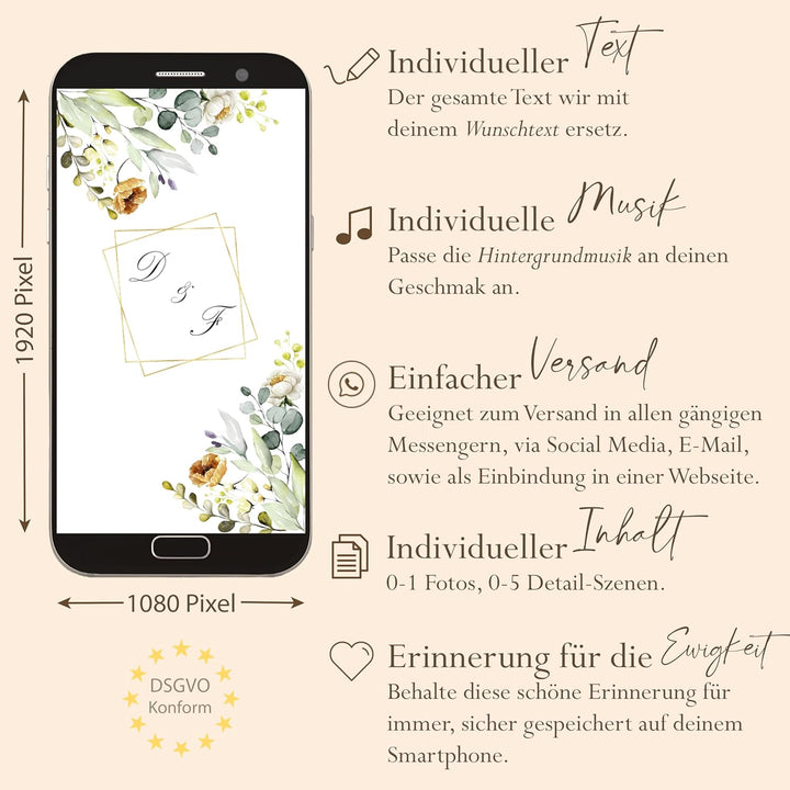 Einladungsvideo Hochzeit Daisy - Hochzeitseinladung selbst gestalten und personalisieren - 1080x1920