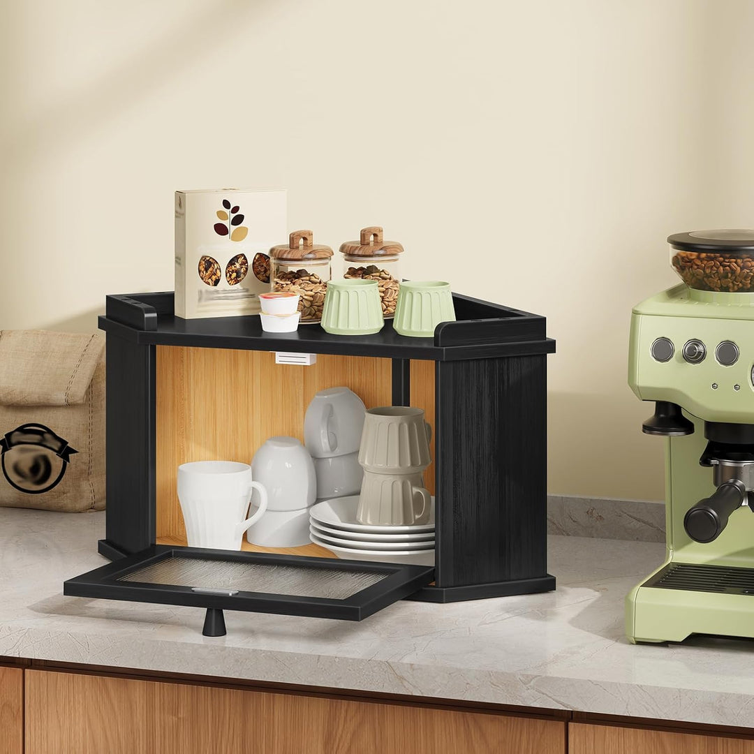 HOOBRO Brotkasten Bambus mit Gewellter Acryltür, Brotbox, Brotaufbewahrung für Brötchen und Gebäck,