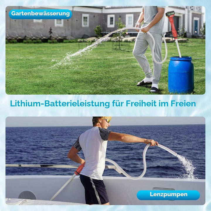 Akku-Regenfasspumpe, Kabellose Stangen Wasserpumpe mit 2 x 4,5 Ah Akku, 11000 U/min, 2725 L/H Förder