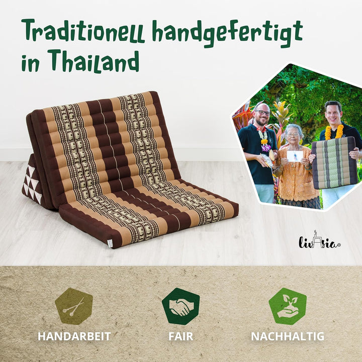 livasia Thaikissen 3 Auflagen für Paare XXL, Dreieckskissen Klappmatratze, extrabreit Kapok, Rückenk