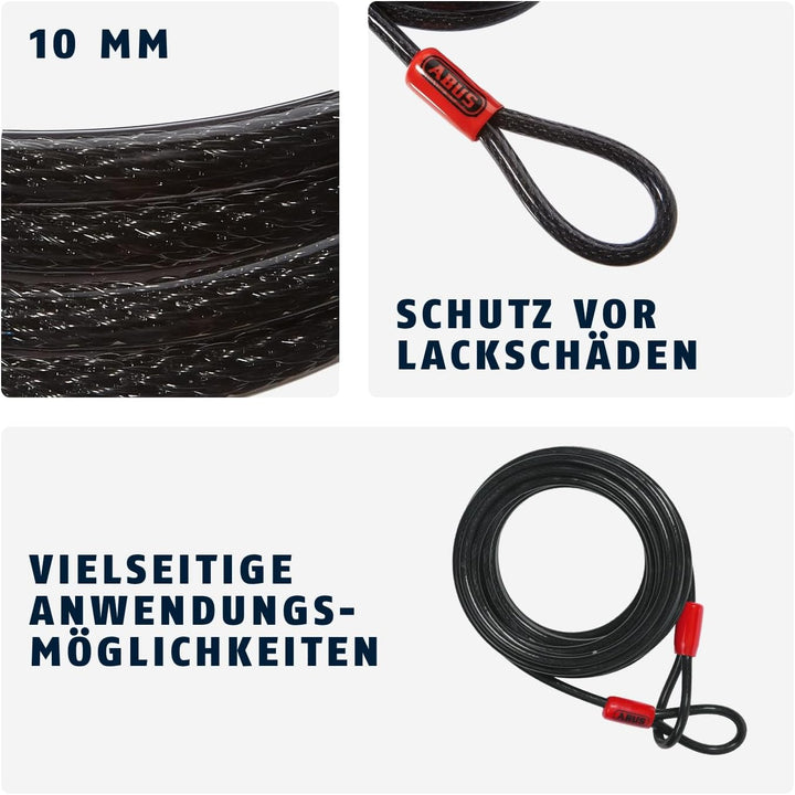 ABUS Schlaufenkabel Cobra 10 - Stahlseil mit Kunststoff ummantelt - Sicherung für Fahrrad- und Motor