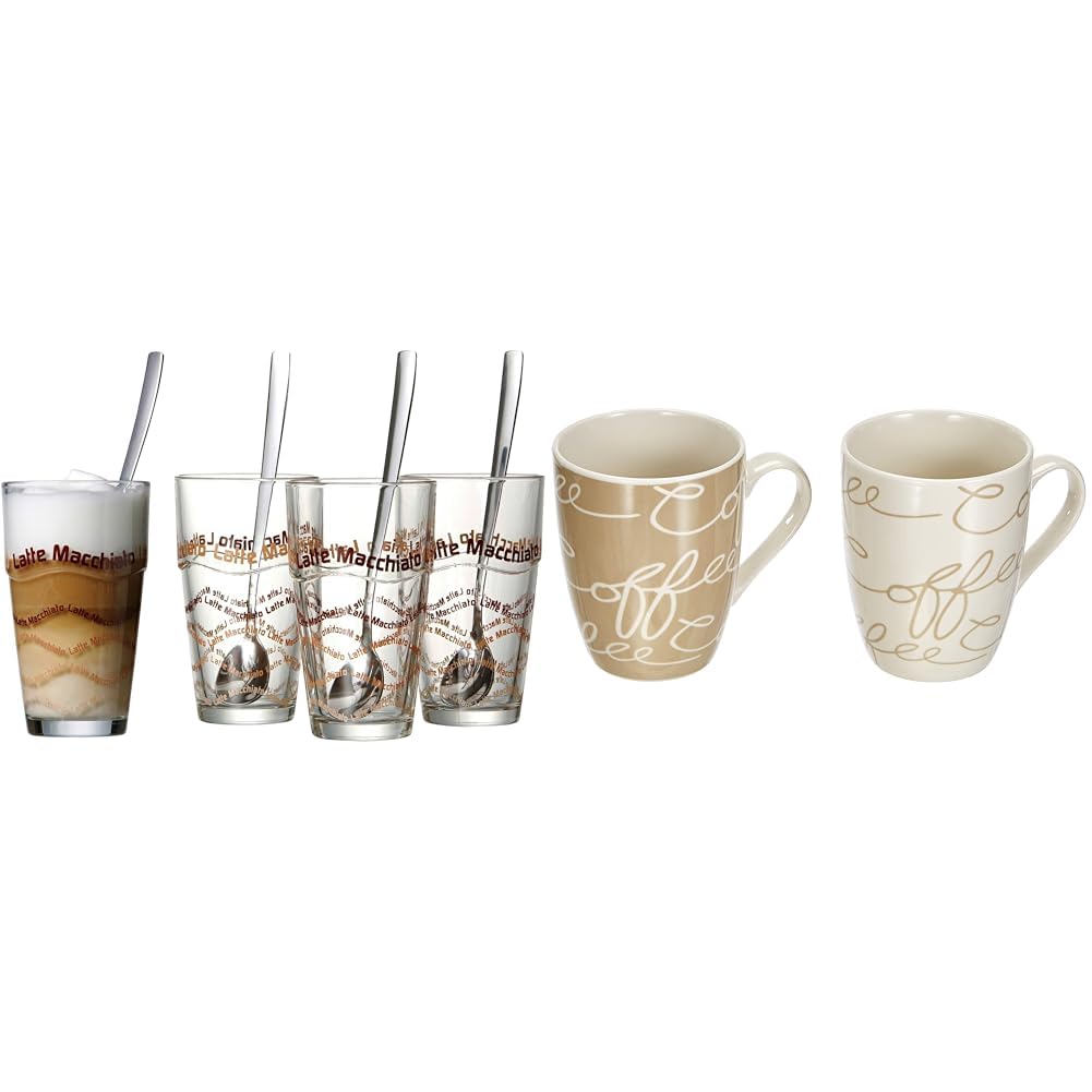 Ritzenhoff & Breker Latte Macchiato Gläser-Set, 4 Stück & Kaffeebecher-Set Cornello, 2-teilig, Creme