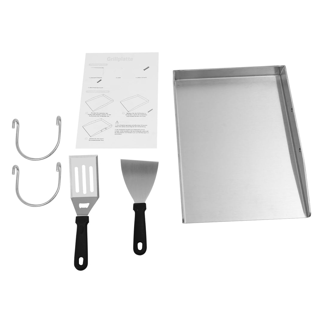 Plancha Grillplatte |Grillplatte aus Edelstahl | 338°C hitzebeständig | 40x30cm gross | Mit 2 Spatel