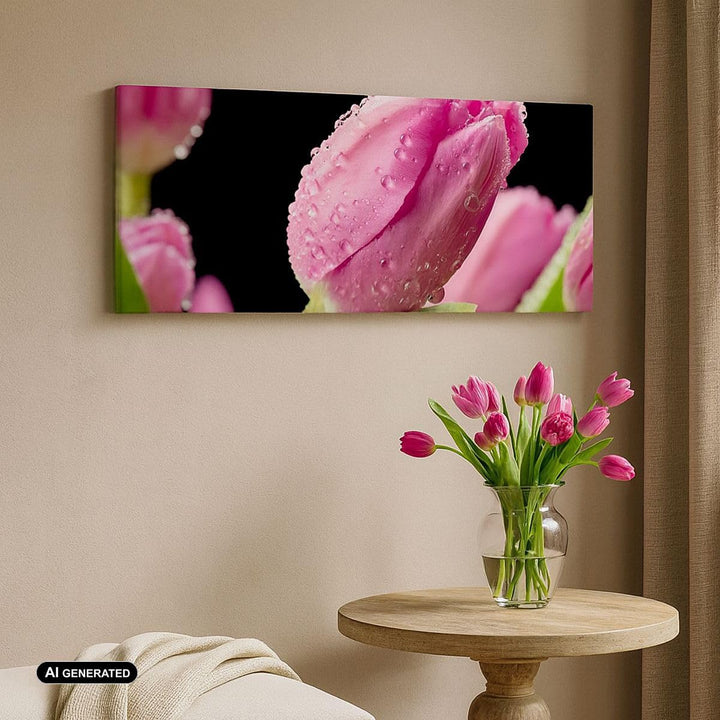 Panorama Bilder auf Leinwand 100x40cm Leinwandbild Tulpe Blumen Tau Gross Wanddeko Bild Schlafzimmer