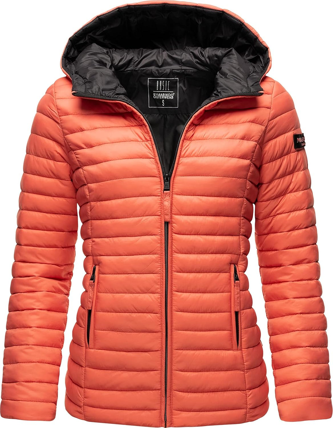MARIKOO Damen leichte Übergangsjacke Steppjacke mit Kapuze Asraa XS-3XL, Coral
