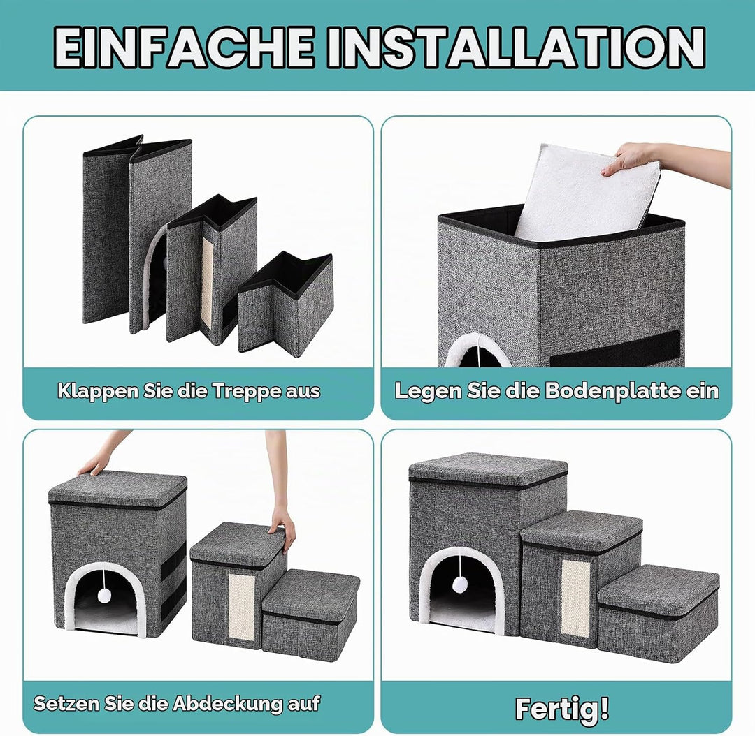 4 in 1 Faltbare Hundetreppe für Bett &amp; Sofa, 3 Stufen Haustierleiter mit Aufbewahrungsboxen, Katzenh