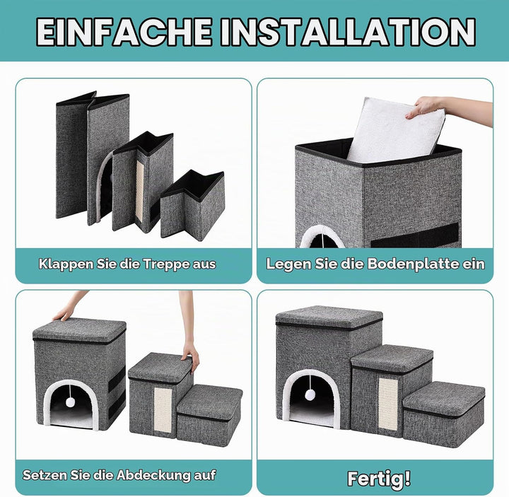 4 in 1 Faltbare Hundetreppe für Bett &amp; Sofa, 3 Stufen Haustierleiter mit Aufbewahrungsboxen, Katzenh