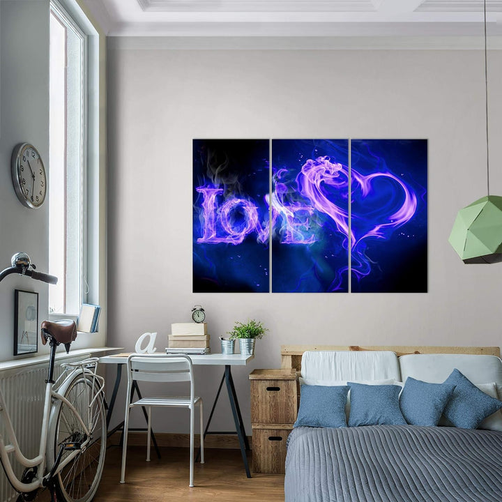 Runa Art Wandbilder Abstrakt Feuer Love Bild XXL Wohnzimmer Schlafzimmer Blau Lila Romantisch 120 x