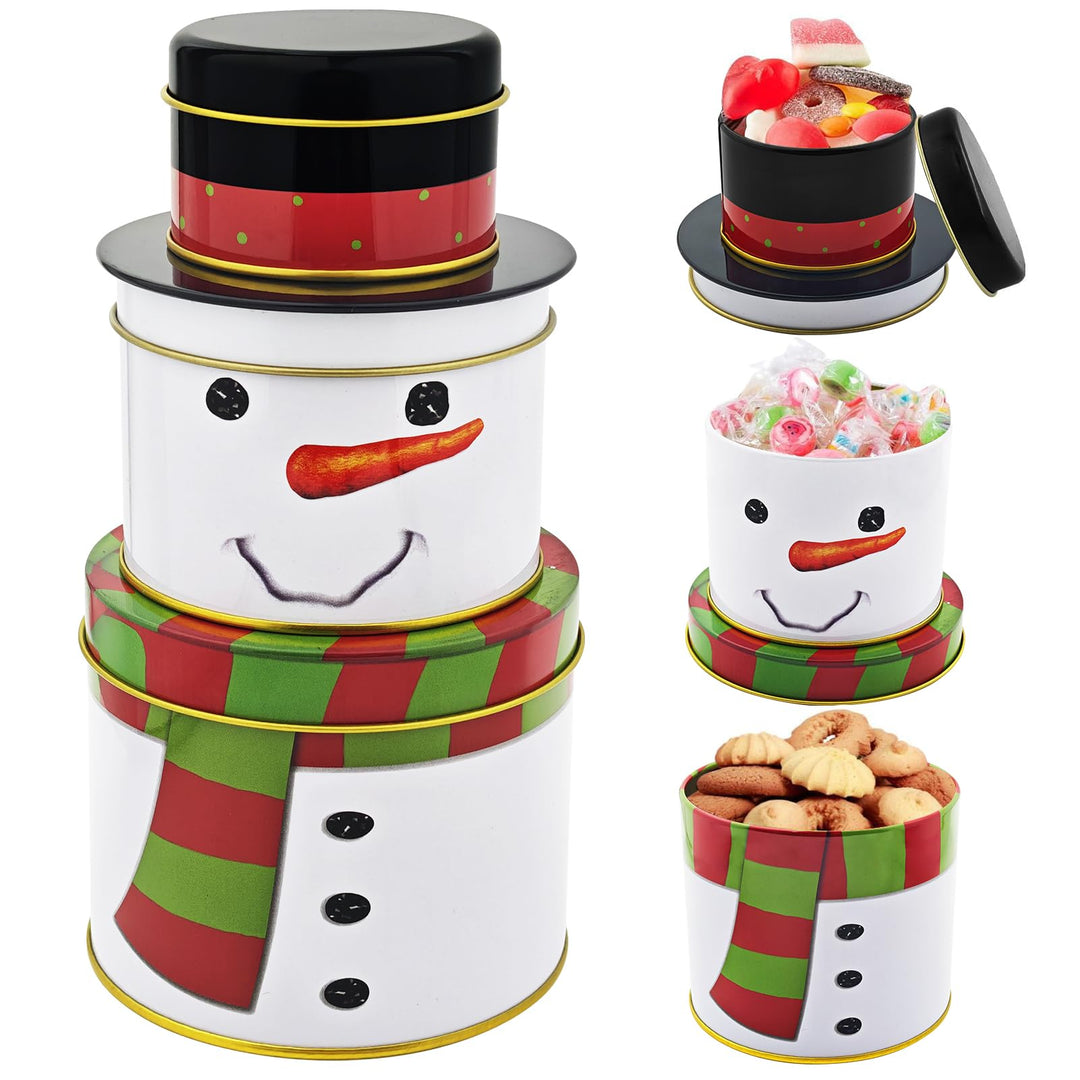 3er Set Keksdosen für Weihnachten,3 in 1 Keksdosen Schneemann,Plätzchendose Metall,Dreistöckige Gebä