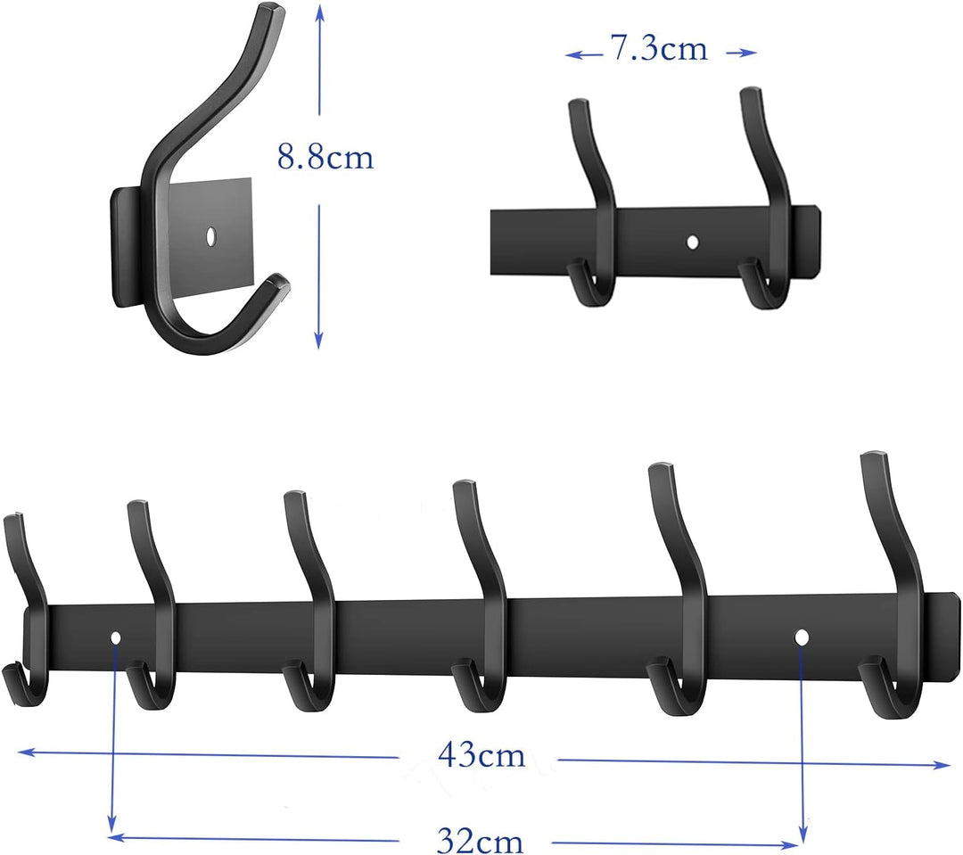 MEIJO Garderobenhaken Edelstahl, Hakenleiste Kleiderhaken Wand mit 6 Haken, Garderobe Garderobenleis