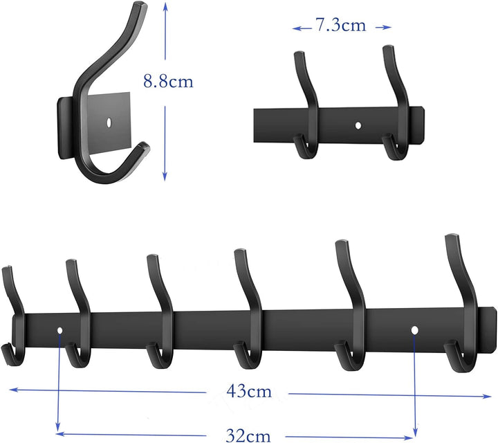 MEIJO Garderobenhaken Edelstahl, Hakenleiste Kleiderhaken Wand mit 6 Haken, Garderobe Garderobenleis